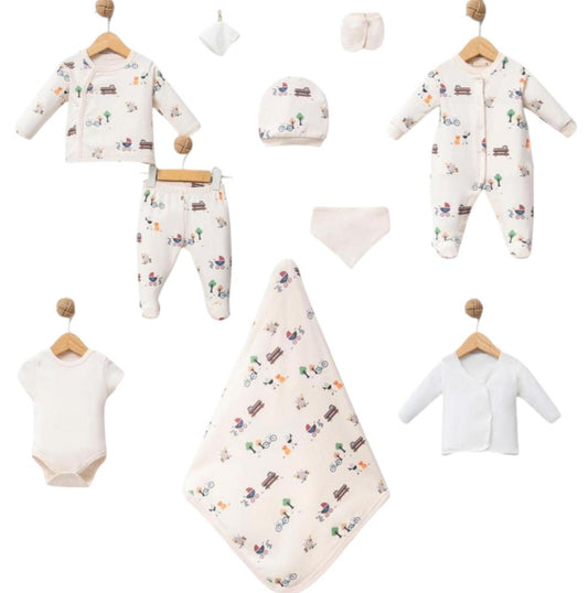 Organik Kumaş Piknik Temalı 10'lu Hastane Çıkış Bebek Takımı