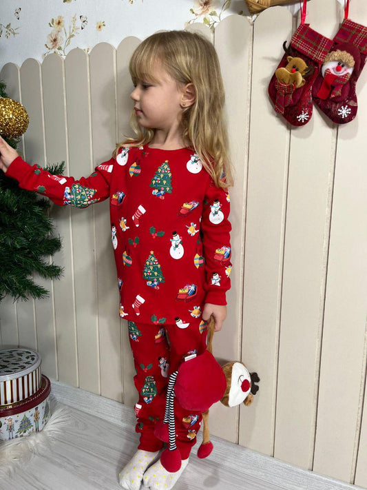 Yeni Yıl Temalı Unisex Kırmızı Pijama Takımı