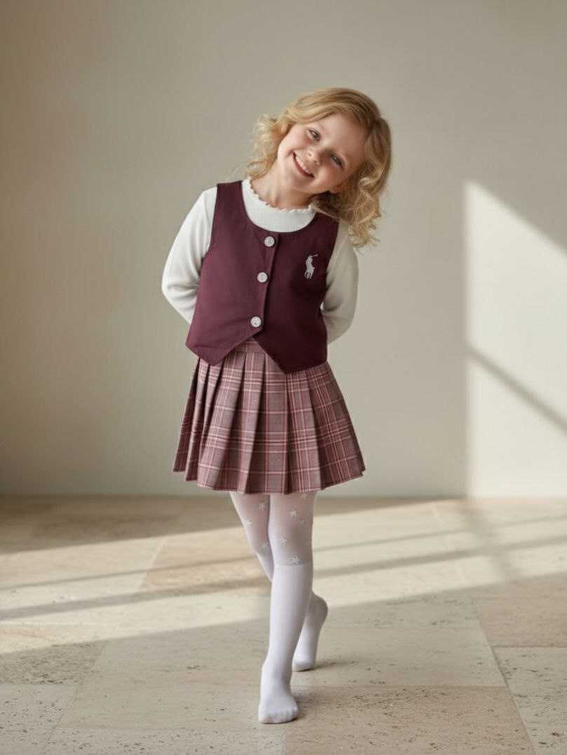 Gabardin Yelek-Plise Etek 3' lü Takım