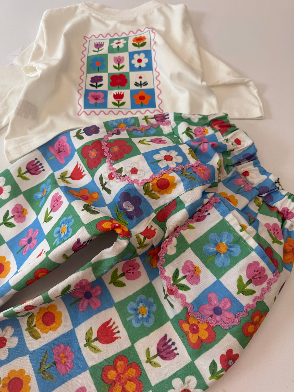 Flower Gabardin Balon Pantolonlu Kız Çocuk Takım