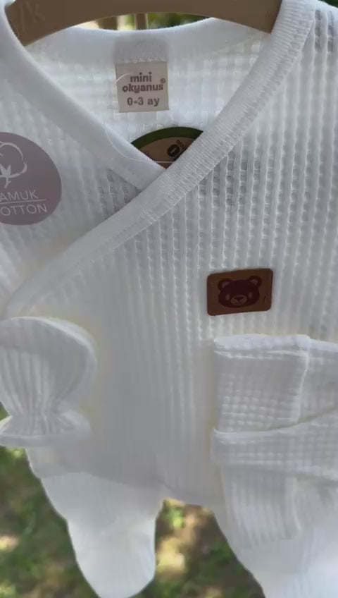 Waffle KumaşBeyaz Unisex  5'li Hastane Çıkış Zıbın Takımı