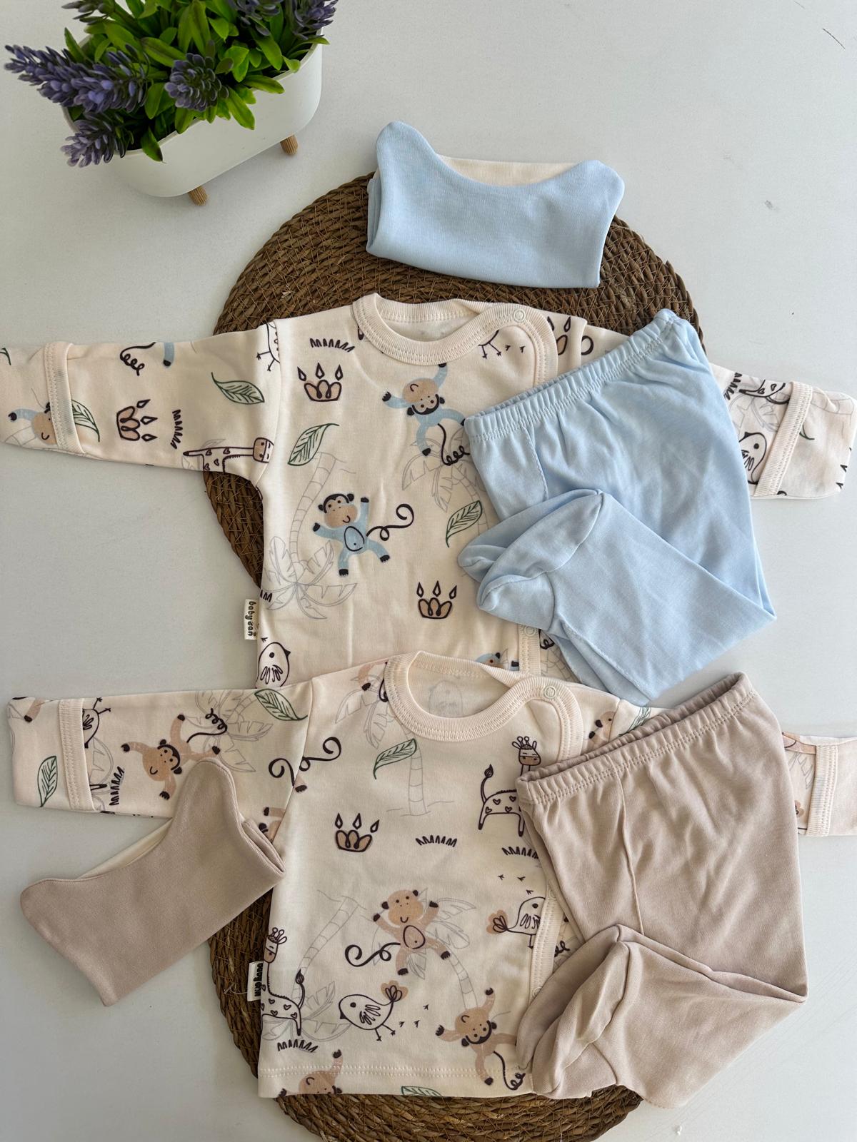 Maymun Baskılı Mavi 3'lü Erkek Bebek Takım