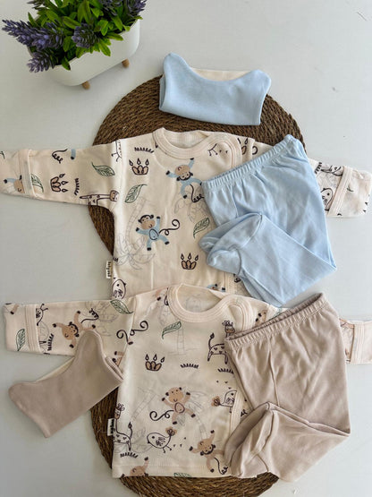 Maymun Baskılı Mavi 3'lü Erkek Bebek Takım