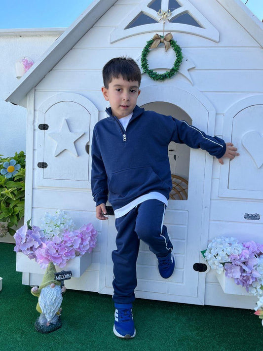 Yarım Fermuar Detaylı Erkek Çocuk Lacivert Eşofman Takım