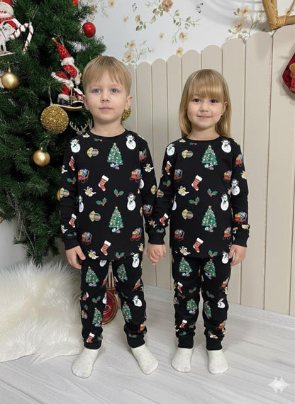 Yeni Yıl Temalı Unisex Siyah Pijama Takımı