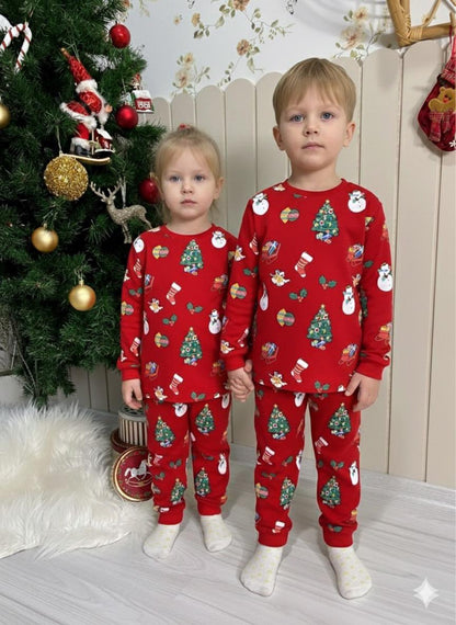 Yeni Yıl Temalı Unisex Kırmızı Pijama Takımı