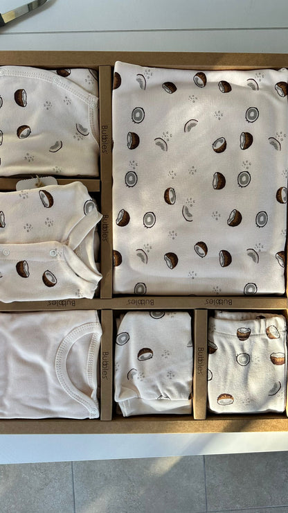 Organik Kumaş Coconut Baskılı 10 Parça Hastane Çıkışı Takım