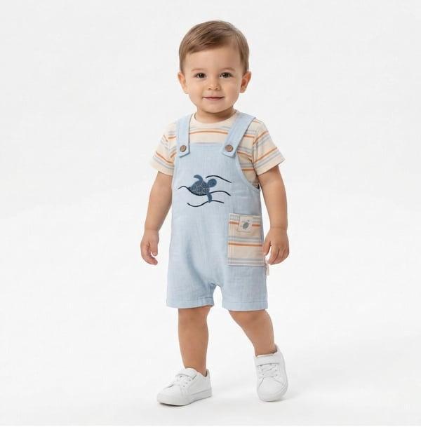 Salopetli Erkek Bebek Turtle Takım