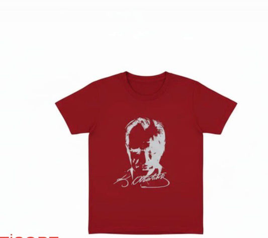 Atatürk Baskılı Unisex Kırmızı Tshirt