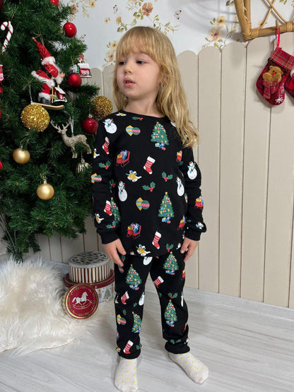 Yeni Yıl Temalı Unisex Siyah Pijama Takımı