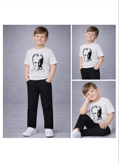 Atatürk Baskılı Unisex Beyaz Tshirt