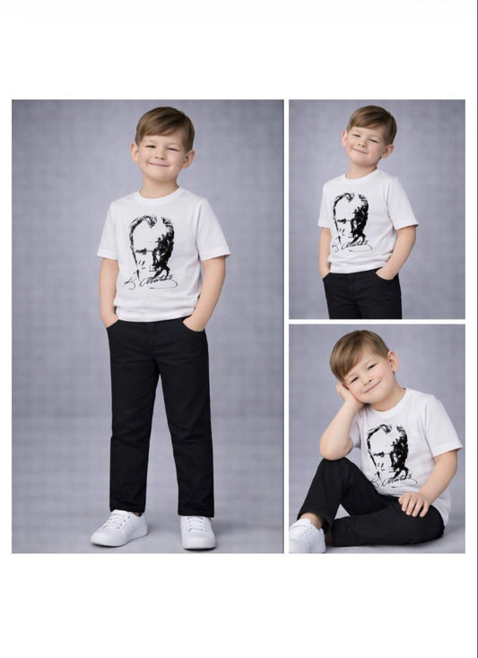 Atatürk Baskılı Unisex Beyaz Tshirt