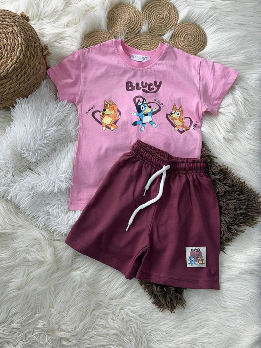 Bluey Baskılı Bordo-Pembe Kız Çocuk Takım