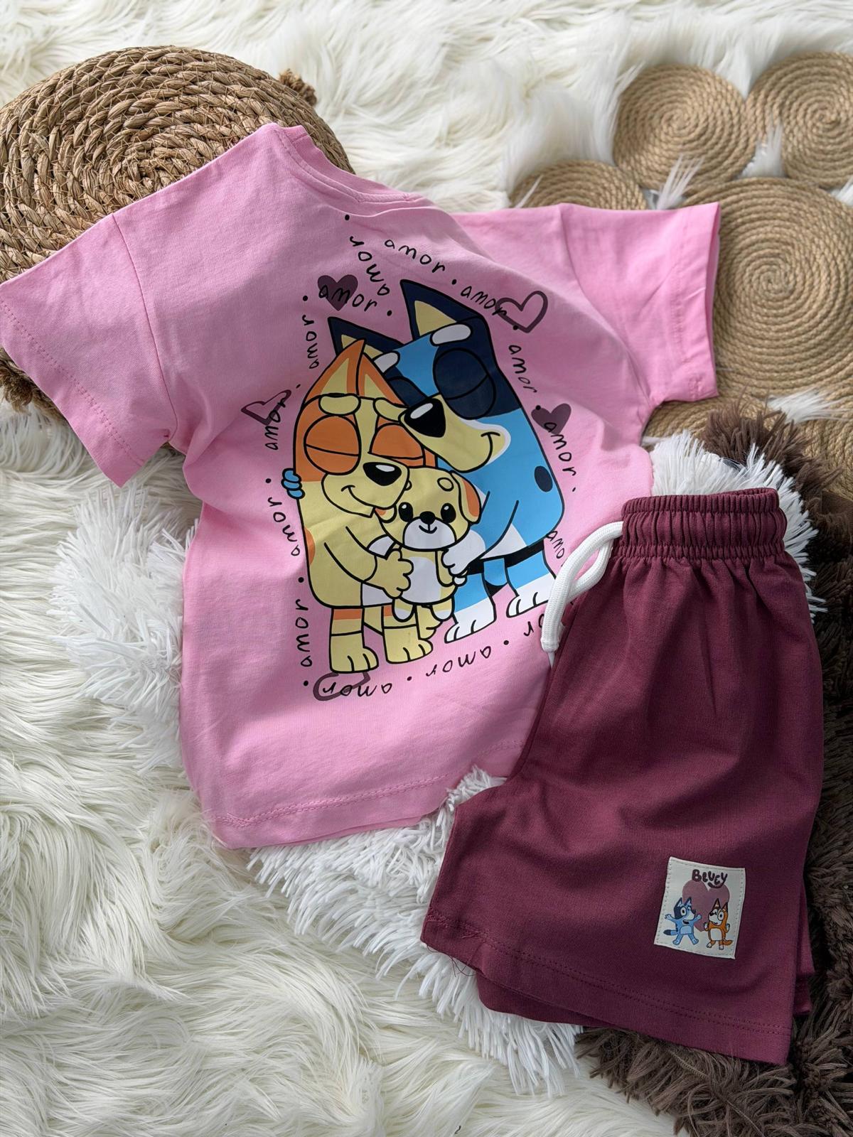 Bluey Baskılı Bordo-Pembe Kız Çocuk Takım