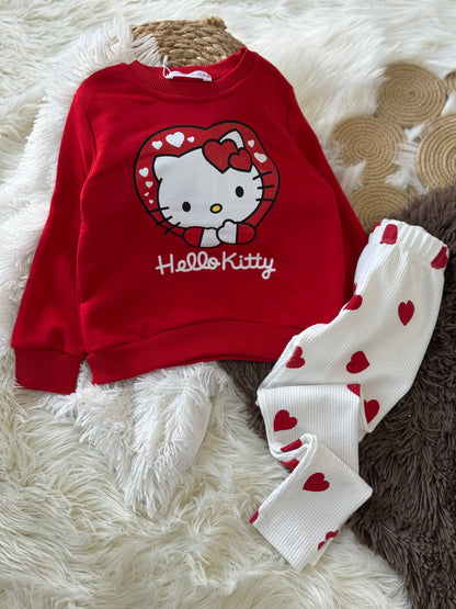 Hello Kitty Kırmızı Kız Çocuk Taytlı Takım