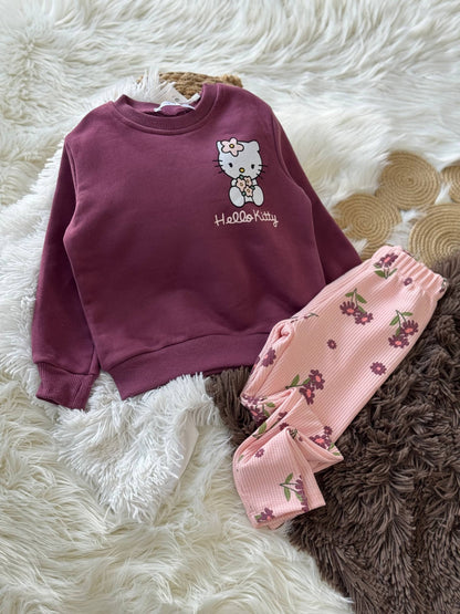Hello Kitty Bordo Kız Çocuk Taytlı Takım