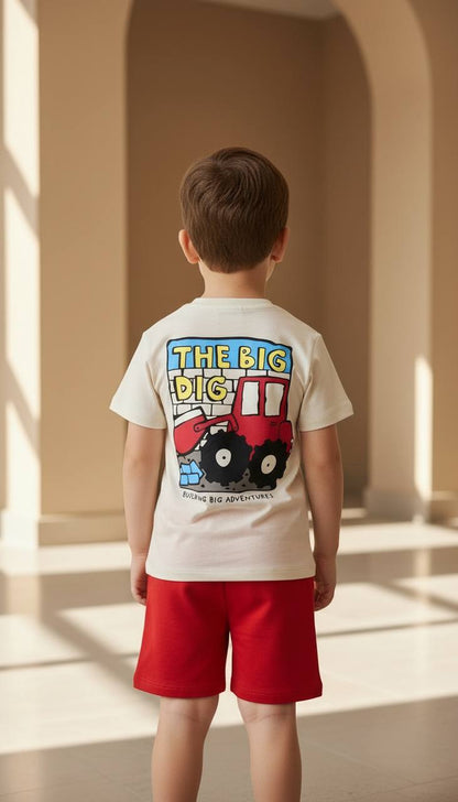 The Big Dig Slogan Baskılı Kırmızı Şortlu Takım