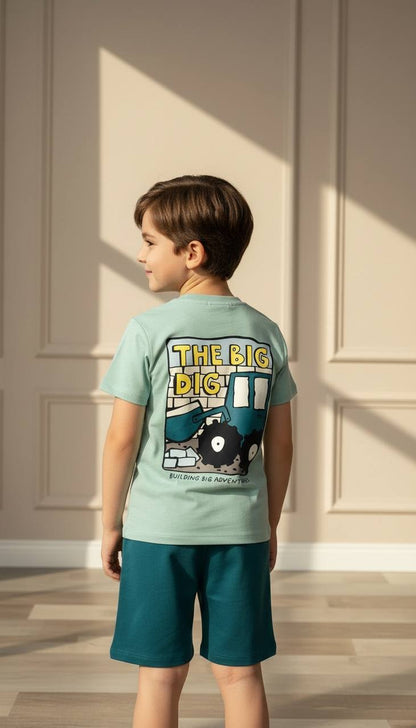 The Big Dig Slogan Baskılı Petrol Şortlu Takım