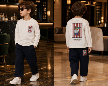 Timsah Baskılı Gabardin Pantolonlu Erkek Çocuk Takım
