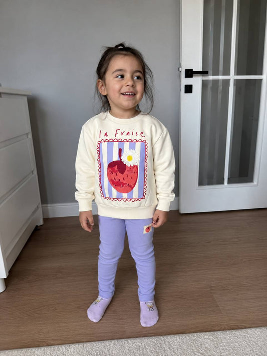 Çilek Baskılı Lila Taytlı Takım