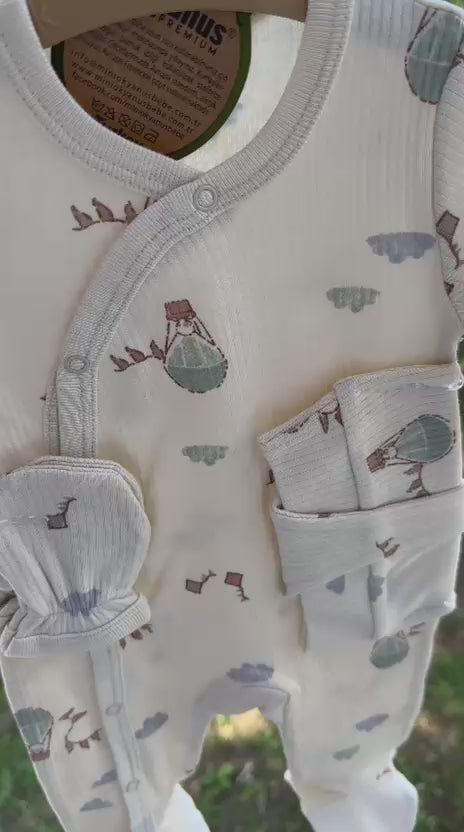 Uçan Balon ve Uçurtma Desenli 5'Lİ Erkek Bebek Hastane Çıkış Takım